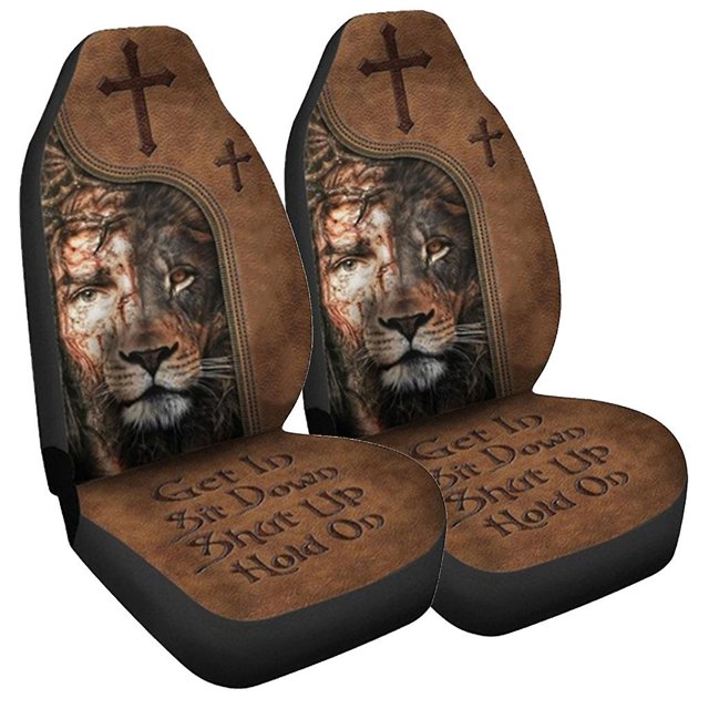 Style 1 Funda para asiento de coche Cool Lion + funda protectora para coche con estampado cruzado estilo Chic I