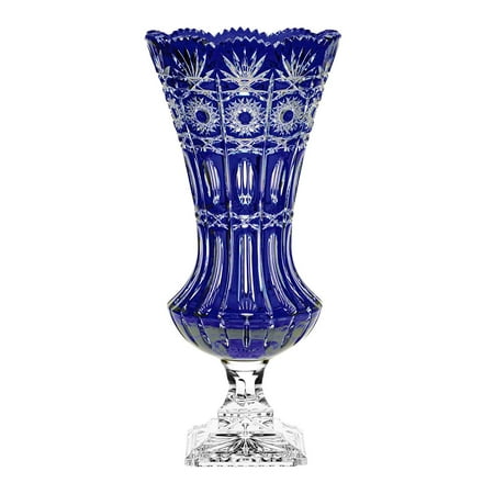 Cobalt Crystal Vase - Arnstadt Crystal Vintage Cobalt Blue Flower Vase, Colored Cut Crystal