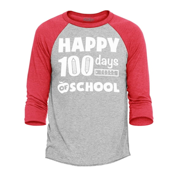 Shop4Ever Men's Happy 100 Days of School Teacher Student Raglan Baseball Shirt Large Heather Grey/Red