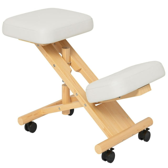 HOMCOM Ergonomic Kneeling Chair, Posture Chair for Home Office, Cream White