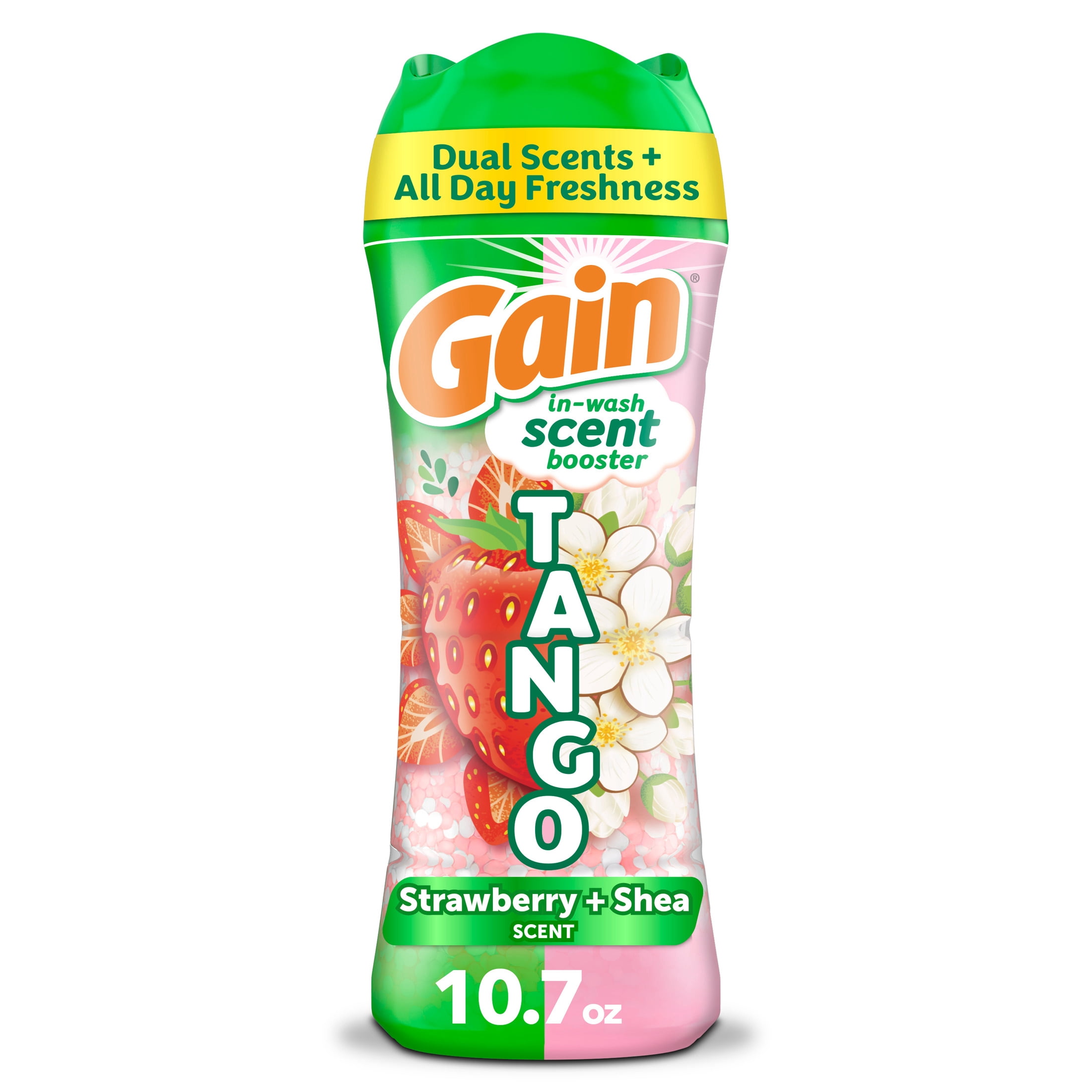 (4 pack) Gain Laundry Scent Beads, Tango 2-in-1 In-Wash Scent Booster, Dual Strawberry & Shea Scent, 10.7 oz
