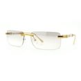thumbnail image 4 of Mens Luxury Hip Hop Rapper Beveled Rimless Narrow Rectangle Sunglasses Gold - Clear Mirror, 4 of 8
