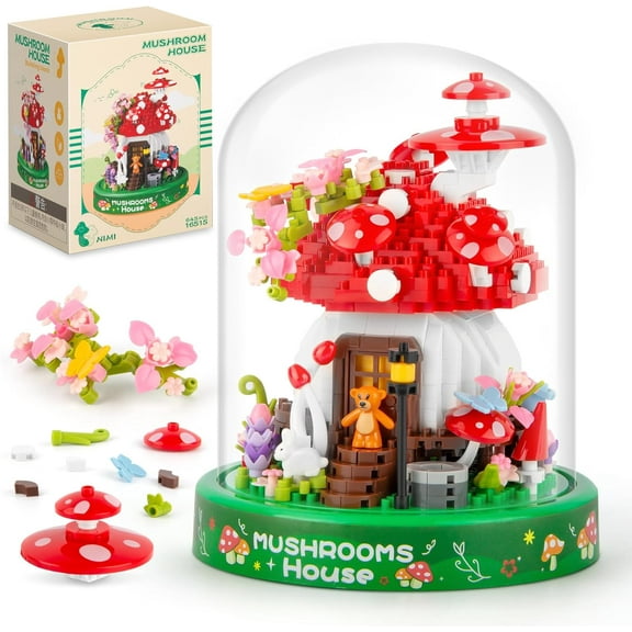 SKQIT Mushroom House Building Set, Creative Mushroom Garden Model Kits for Adults, 1346PCS Micro Bricks Collectible Ideals Gifts for Teens 14