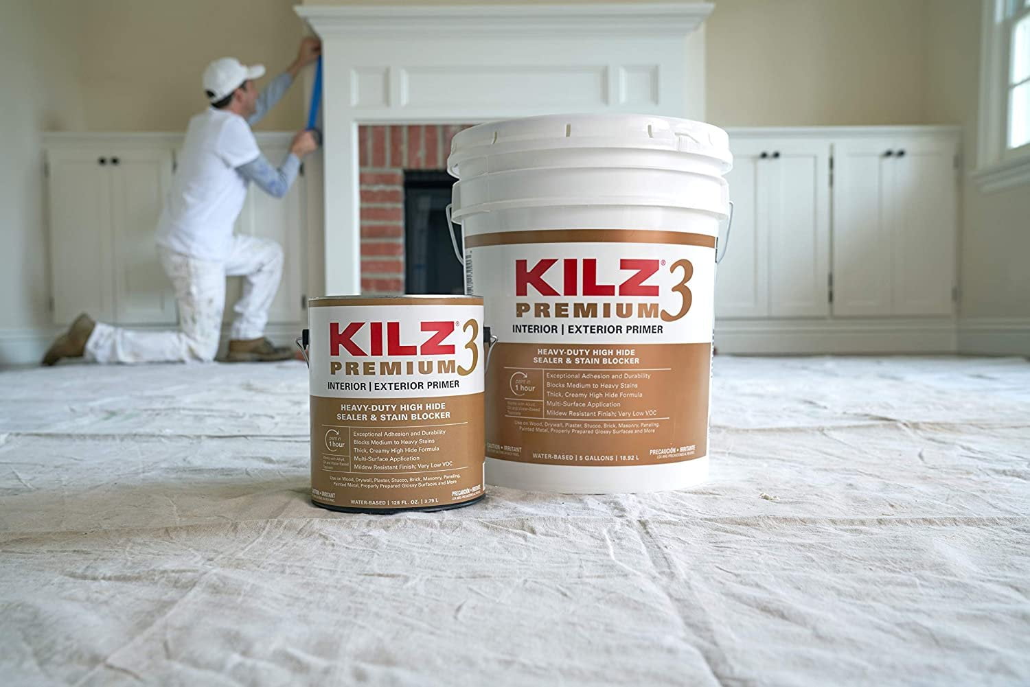 KILZ Premium High-Hide Stain Blocking Interior/Exterior Latex Primer/Sealer, White, 1-gallon — Exterior Wood Surfaces, UV-Resistant Formula