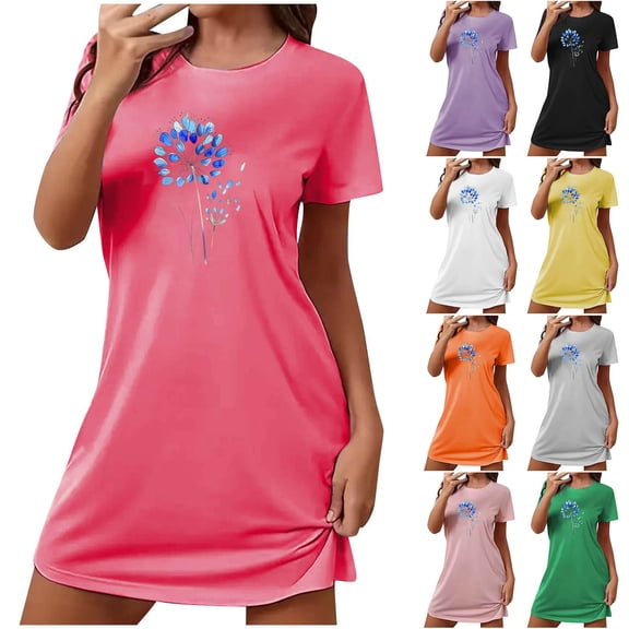 Womens Sleep Shirts Sleep Shirts Short Sleeve Night Shirts Women's Fashion Print Medium Length Dress Women's Oversized Short Nightgown Fashion Chest Print Short Sleeve Nightdress Black L