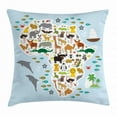thumbnail image 1 of Africa Throw Pillow Cushion Cover, Exotic Hyena Parrot Giraffe Hippo and Dolphins Cartoon Style Animal Arrangement, Decorative Square Accent Pillow Case, 16 X 16 Inches, Multicolor, by Ambesonne, 1 of 2