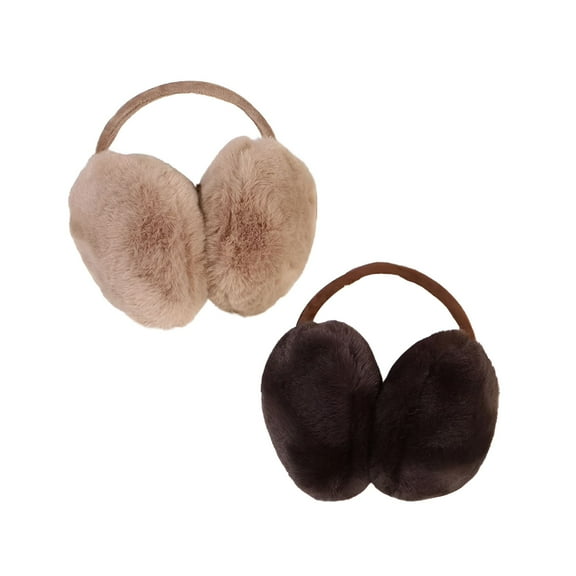 TELOLY 2Pcs Adjustable Faux Fur Earmuffs- Soft Warm Ear Muffs for Winter Women Men Camel Dark Brown