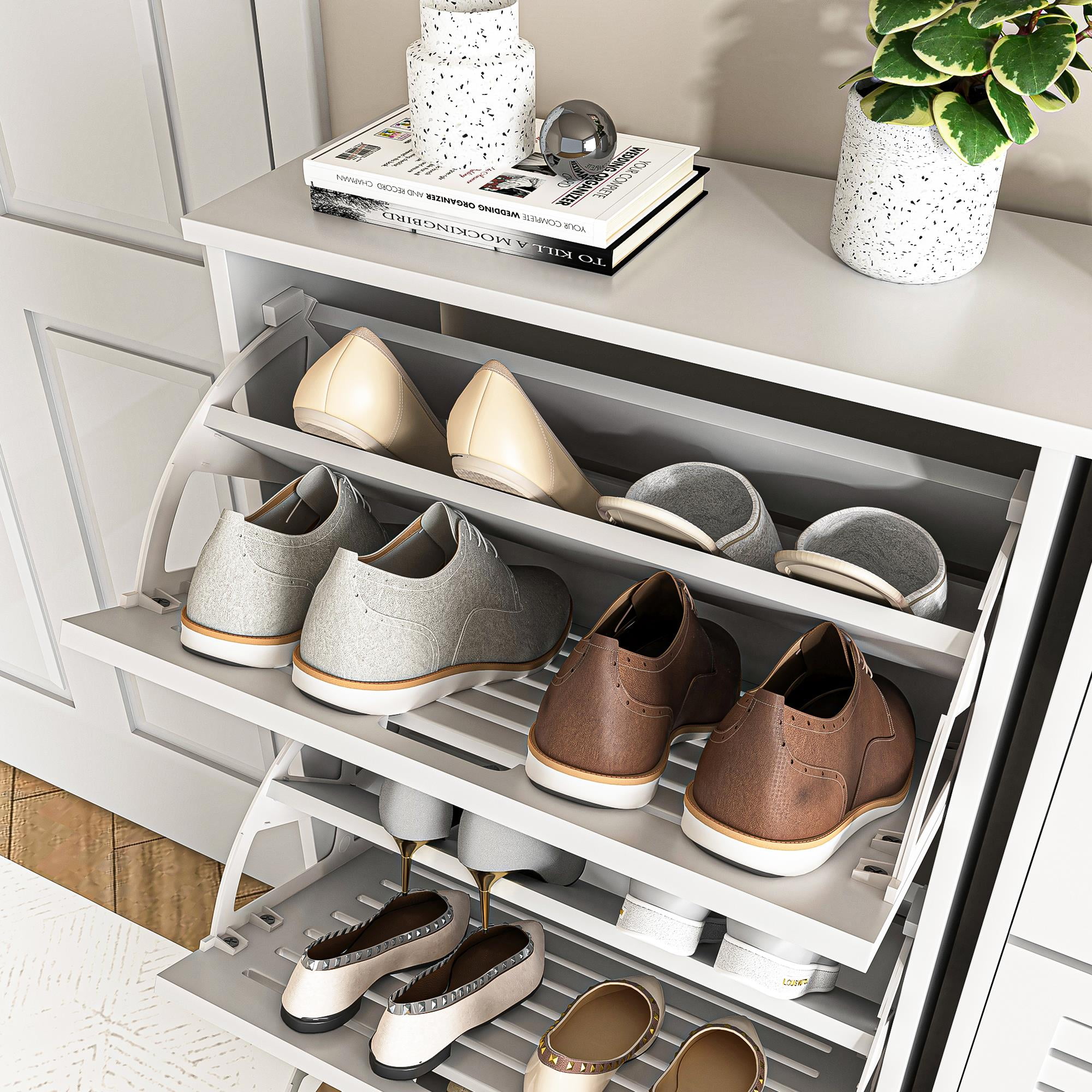 Finihen Shoe Storage Cabinet with 3 Flip Drawers, Shoe Cabinet Storage for Entryway, Hidden Narrow Slim Free Standing Shoe Rack Organizer, White Finihen Shoe Storage Cabinet with 3 Flip Drawers, Shoe Cabinet Storage for Entryway, Hidden Narrow Slim Free Standing Shoe Rack Organizer, White