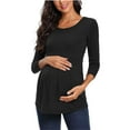 thumbnail image 2 of Olyvenn Savings Women's Maternity Tops 3/4 Sleeve Round Neck Front Pleat Peplum Tunic Top Pregnancy Shirts Loungewear Loose Blouse Black 6, 2 of 7