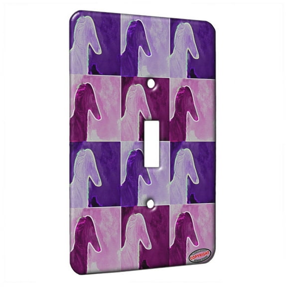 KuzmarK™ Single Gang Toggle Switch Wall Plate - Black Borzoi Sighthound Dog Electric Art by Denise Every