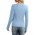 thumbnail image 6 of Zedker Women'S Solid Color Casual Crewneck Long Sleeve Cable Knitted Sweaters, Comfy Breathable Ribber Cuffs Pullover Fall Tops,Light Blue,XL, 6 of 7