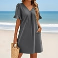 thumbnail image 5 of QIJIE Shift Dress for Women V Neck Short Sleeves Solid Color Casual Flowy Summer Dresses(S-2XL) Gray 2XL, 5 of 5