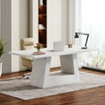 thumbnail image 5 of Tribesigns Modern Computer Desk, 63 inch Executive Faux Marble Office Desk with Sturdy Base for Home Office, White, 5 of 10