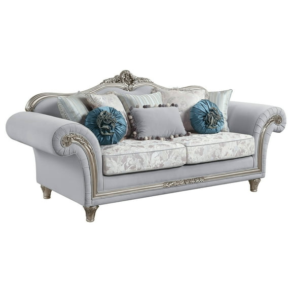 LV01112 Sofa w/8 Pillows, Light Gray Linen & Platinum Finish - Pelumi ( 1Pc/1Ctn )