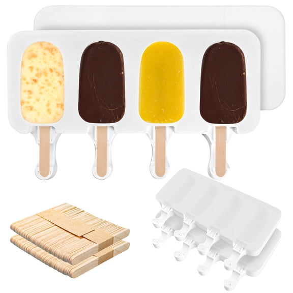 3 Set Popsicle Molds, 4-cavity Ice Pop Makers with Lids & Wooden Sticks, Reusable Ice Pop Molds, Silicone DIY Frozen Treats, Easy Release Design for Little Ones & Adults