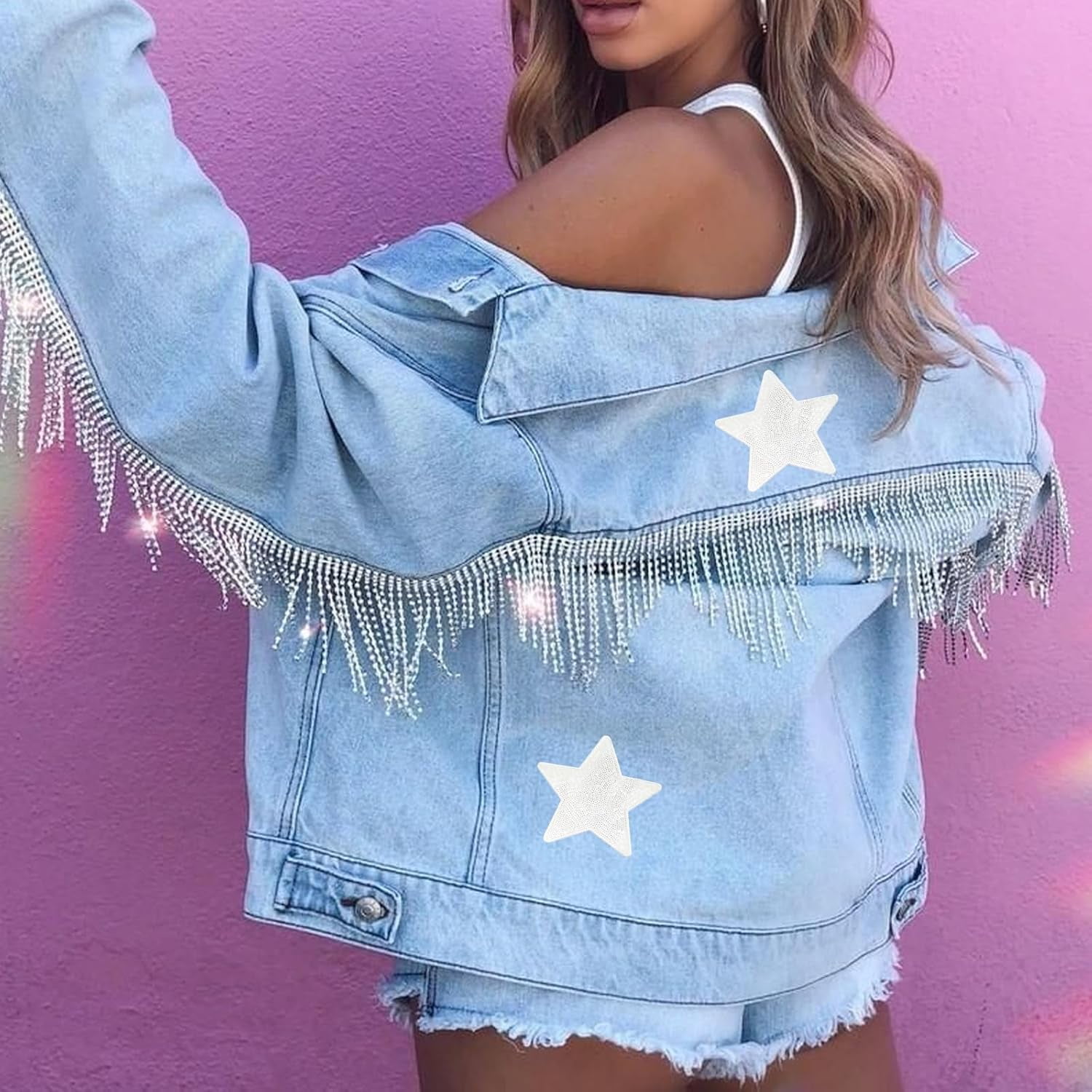 10Pcs Sequin Star Iron on Patches Shiny Stars Patches Embroidery Sequin Patches for Clothes Hats Backpacks Costume