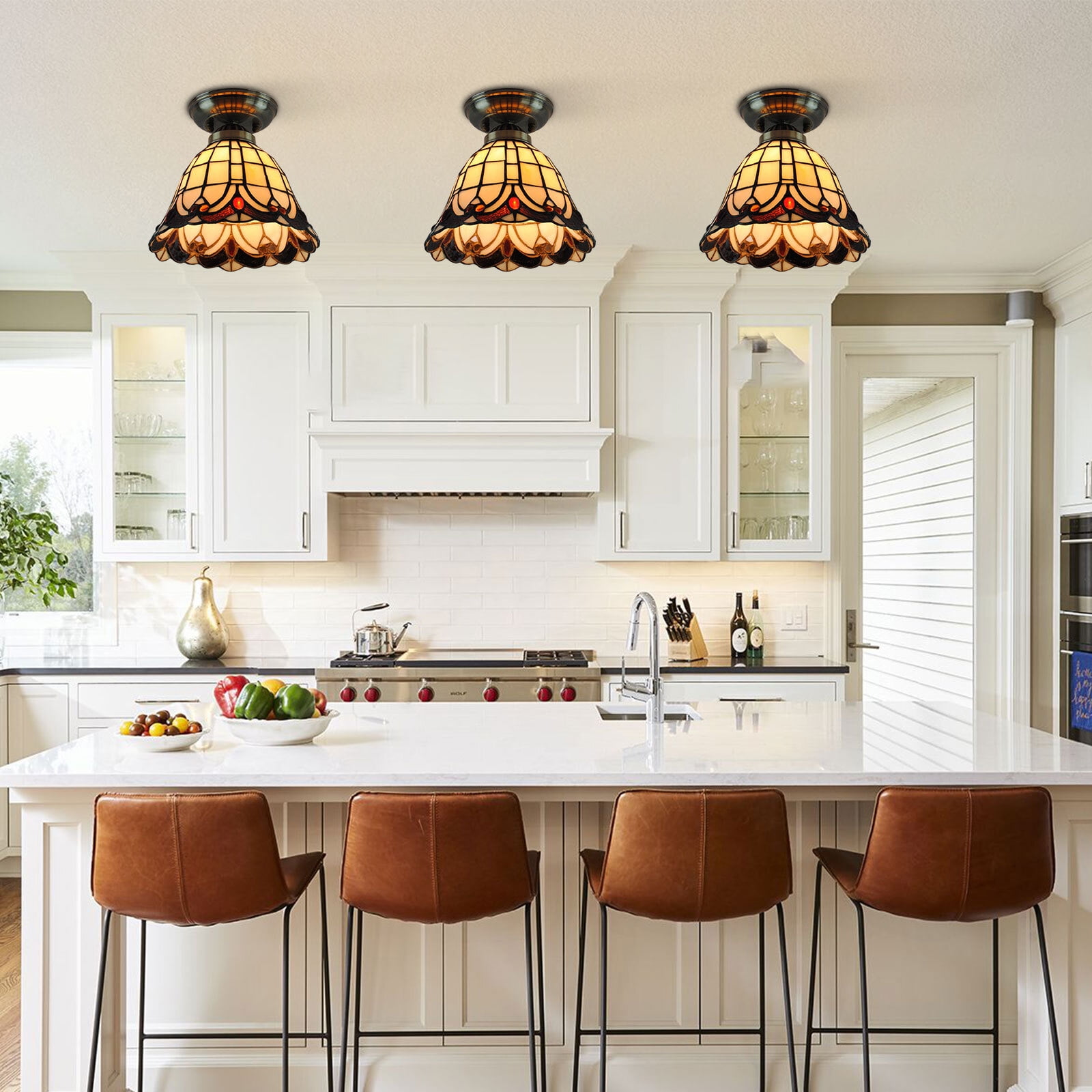 Artistic Glass Ceiling Light, Manual Welded Retro Design, 4.33in Stable Base, Illuminates 108sq ft Area for Kitchen/Dining