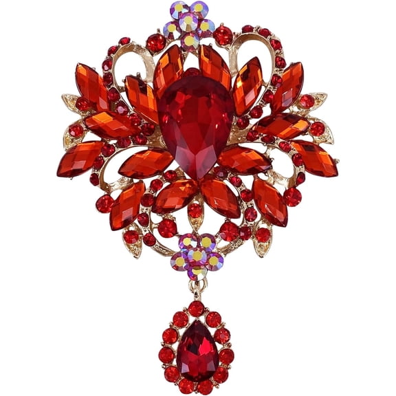 TAVENE Big Brown Crystal Rhinestone Wedding Bridal Bouquet Brooch Pin for Women Golden Tone