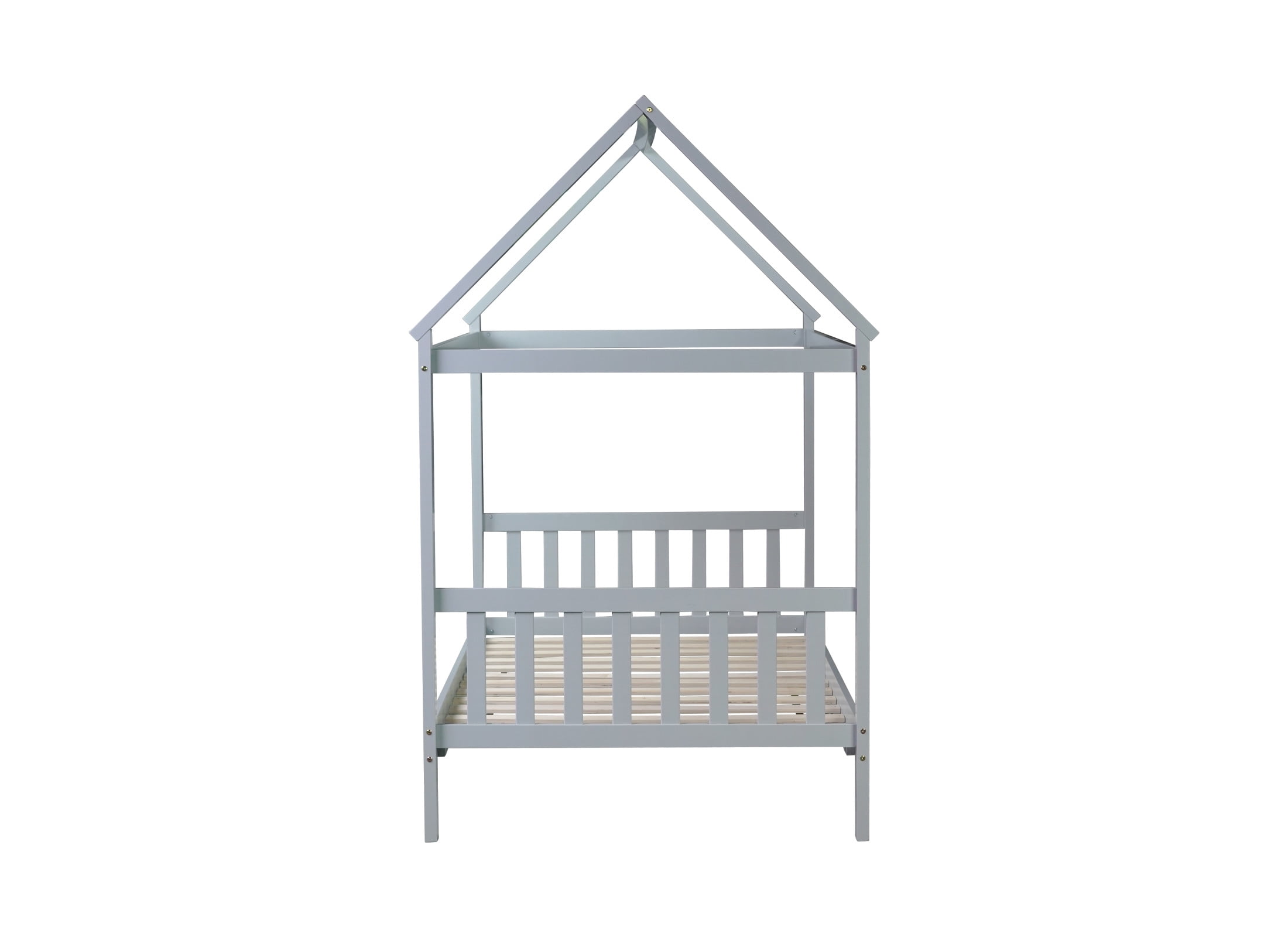 Noble House Lois Twin House Canopy Bed, Rubber Wood Frame with House-Shaped Design and Headboard Footboard, Light Grey