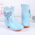 thumbnail image 4 of Winter Boots Toddler Elegant Girls Winter Mid Calf Boots Patchwork Design Warm Lined Lace Closure Stylish Cold Weather Footwear for Toddler Youth Girl Winter Boots Blue 5 Years-5.5 Years, 4 of 6