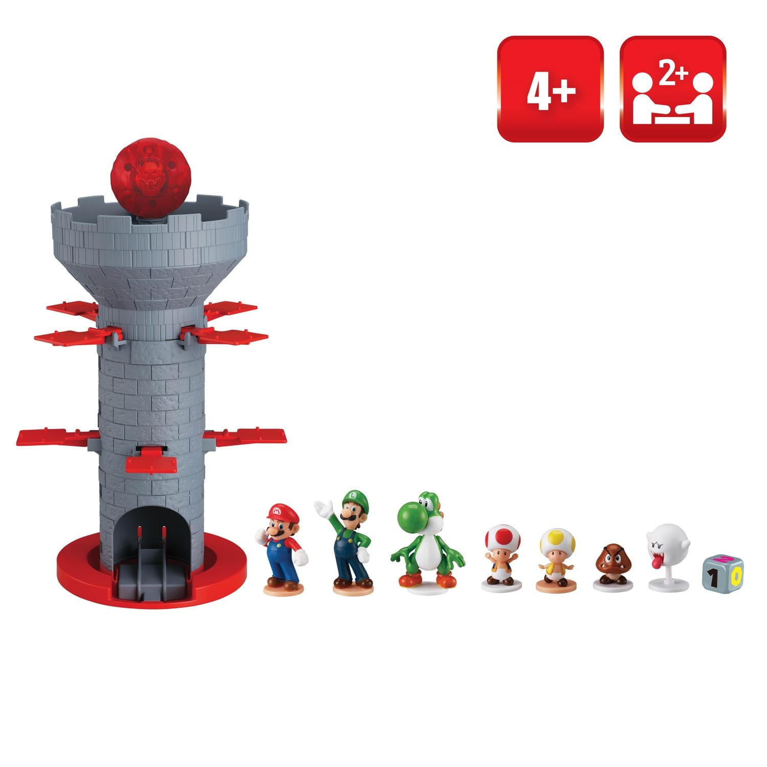 Epoch Games Super Mario Blow Up! Shaky Tower Balancing Game, Tabletop Skill and Action Game with Collectible Super Mario Action Figures, Super Mario Shaky Tower Game