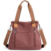 PlasMaller Women's Canvas Tote Purses Work Shoulder Crossbody Bag Vintage Multi-pocket Handbags, Red