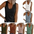 thumbnail image 2 of PRAETER Summer Women's Button Vest Solid Color V Collar Sleeve T-shirt Top, 2 of 5