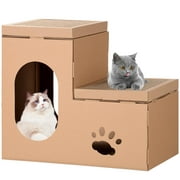 Maison de chat multifonctionnelle avec griffoir, joli design en carton pour un sommeil optimal, une sieste, un jeu et une maison à gratter.