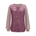 thumbnail image 5 of LWavelet Crew Neck Sequin Blouse Womens Plus Size 3/4 Puff Sleeve Asymmetric Hem Loose Fit Top Pink XL, 5 of 7