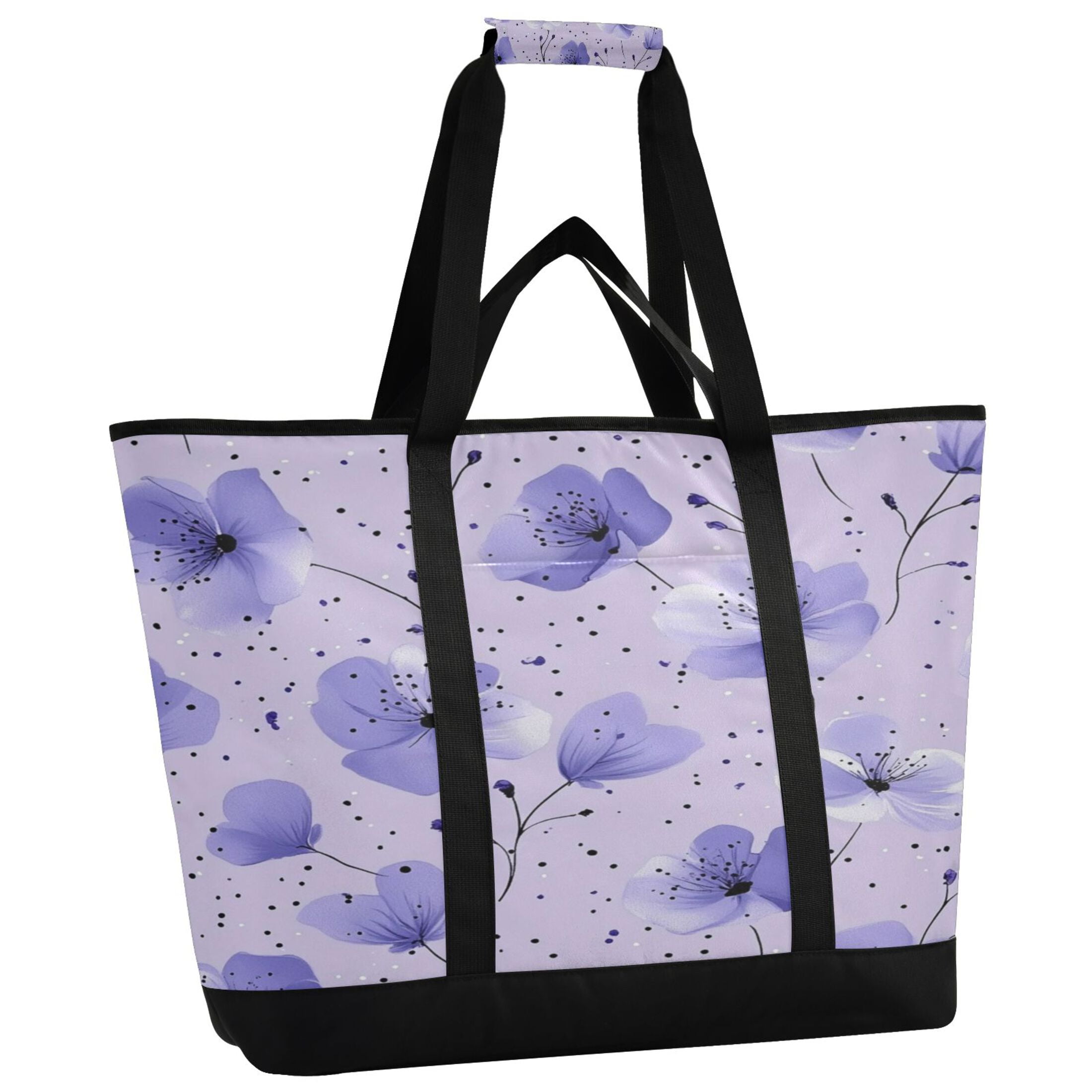 Large Hand-held Ice Pack Picnic Bag Insulation and Refrigeration Suitable for Shopping Picnics and Camping Colorful Blue Flower
