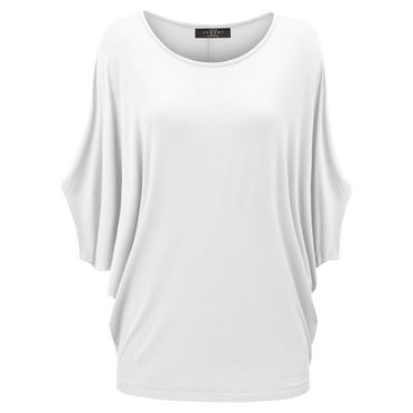 Made by Johnny Women's Scoop Neck Half Sleeve Batwing Dolman Top XXXL WHITE