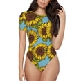 thumbnail image 2 of Uemuo Sunflowers Pattern Women's One Piece Short Sleeve Swimsuit Rash Guard Surfing Modest Quick-drying Swimsuit Beach Essentials-Large, 2 of 9