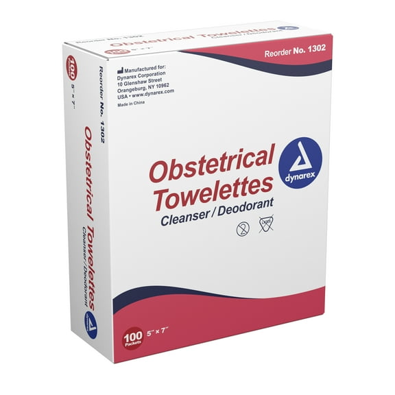 Dynarex Obstetrical Cleansing Towelette 5 x 7" 1302, 10 Pack 1000 Wipes