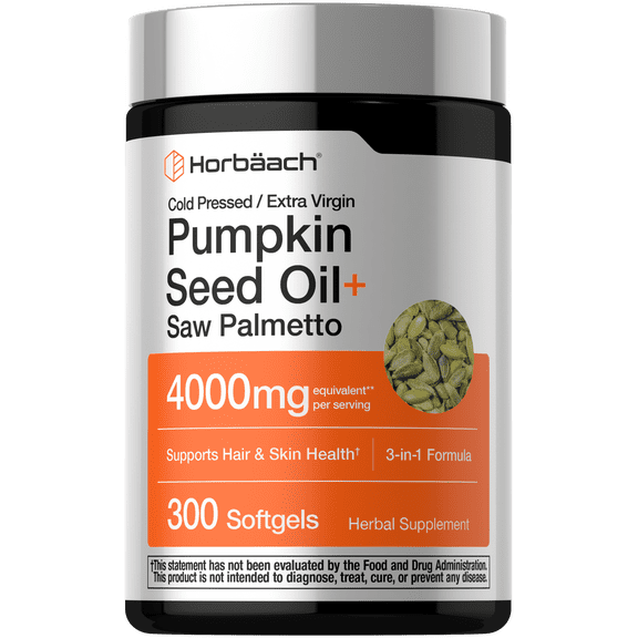 Pumpkin Seed Oil With Saw Palmetto 4000mg | 300 Softgels | 3 in 1 Formula with Biotin | by Horbäach