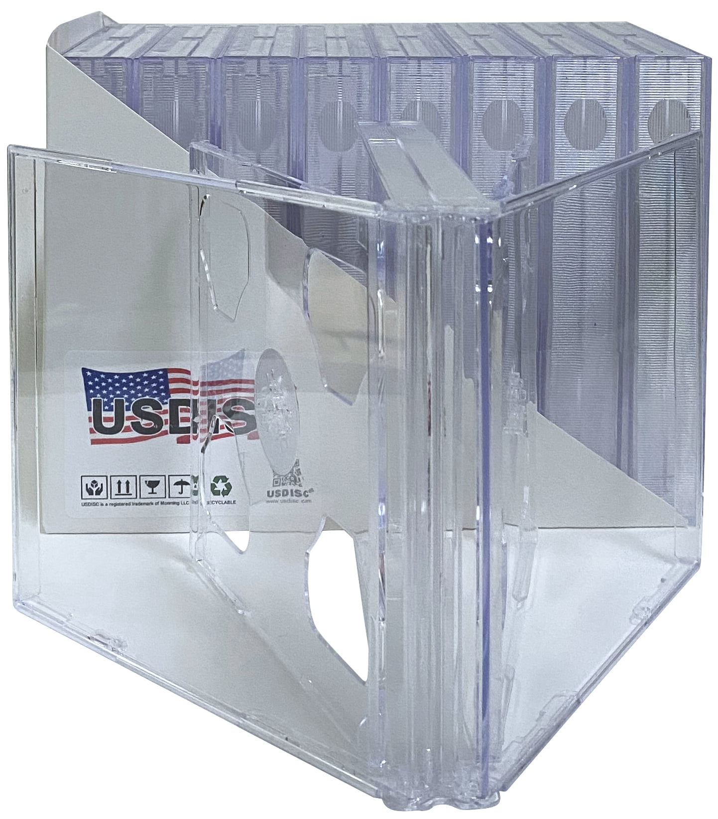 USDISC CD Jewel Cases Chubby 24mm, Sextuple 6 Disc, Clear, Pack Of 10