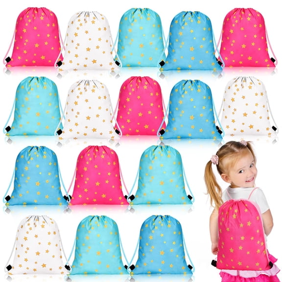 Funtery 16 Pcs Star Drawstring Backpack for Kids Star Party Favors Bags Starry