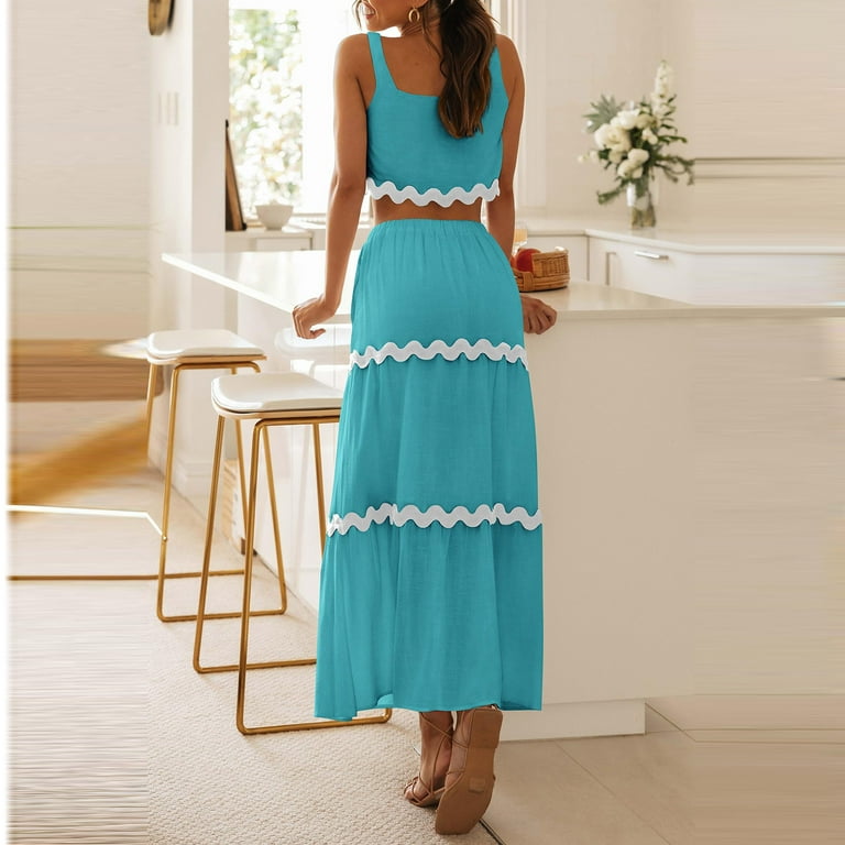 two piece beach dress Crochet Hollow Out Two Piece Dress Women Deep V-neck Sexy Beach Halter main image 1
