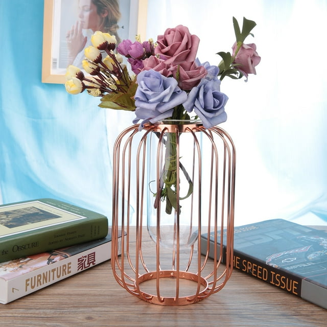 Vase de Table en Forme de Lanterne, Support de Plante en Fer Forgé, Vase en Verre pour Terrarium, Intérieur pour Bureau pour Décoration Intérieure Extérieure
