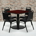 thumbnail image 2 of Flash Furniture Jamie 36'' Square Mahogany Laminate Table Set with Round Base and 4 Black Trapezoidal Back Banquet Chairs, 2 of 3