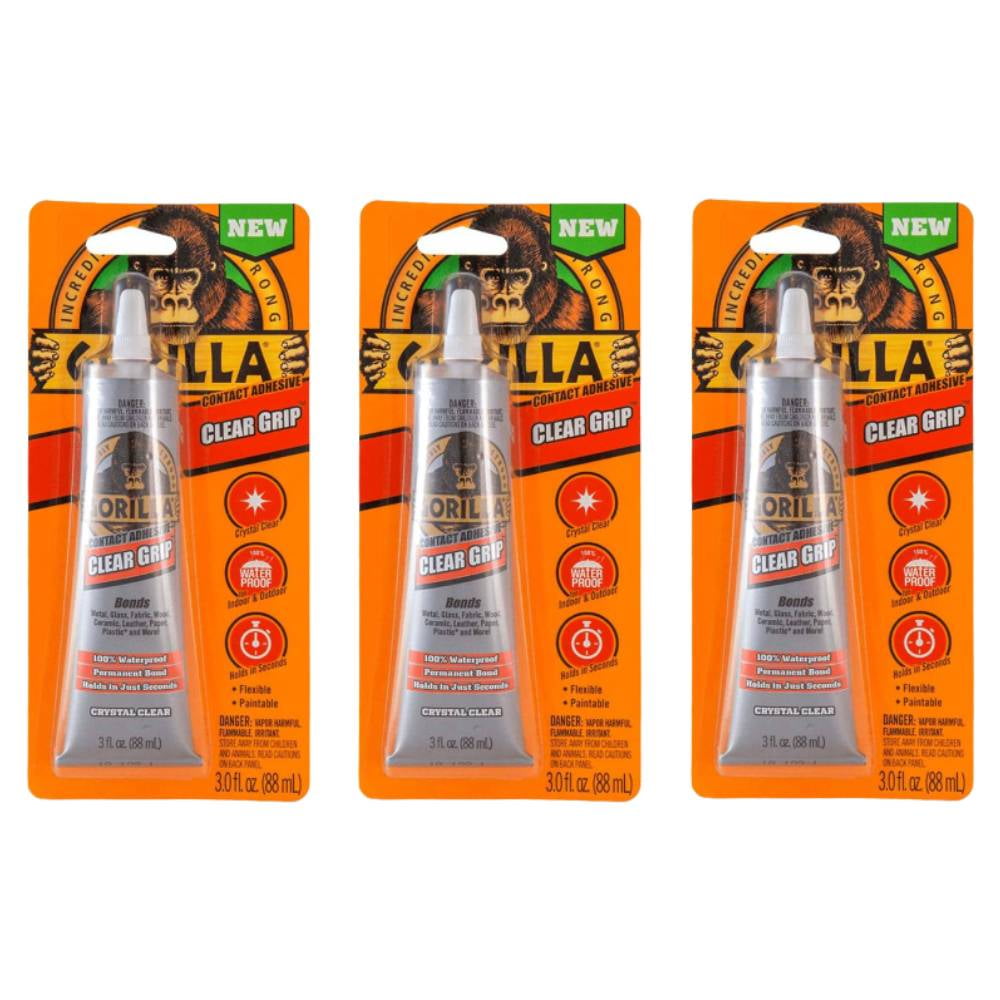 Gorilla Clear Grip Contact Adhesive 3oz Waterproof Permanent Strong