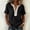 *Black, variant on ClodeEU Women's Linen Blend V Neck Short Sleeve Top with Lace Trim ,Solid Color Casual Blouse Black,Womens Plus XL