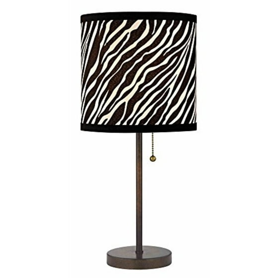 Bronze Pull Chain Table Lamp With Zebra Drum Shade