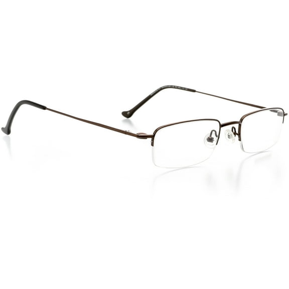 Optical Eyewear Glasses - Rectangle Shape, Metal Half Rim Frame - Matte Bronze