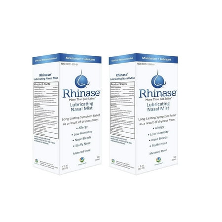 Rhinase Nasal Mist Lubricating Nasal Saline Solution Moisturizer for Allergy Relief & Dry Nose Relief, 1 oz 2-Pack