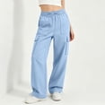 thumbnail image 5 of VBVC Women's Drawstring Wide Leg Cargo Pants , Casual Adjustable Hem Sweatpants For Women, Ladies' Y2K Streetwear Trousers with Pockets, Light Blue , S-3XL, 5 of 10