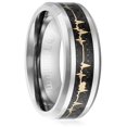 thumbnail image 3 of Mens Wedding Band in Titanium 8MM Ring with Yellow Gold-Plated Heart Beat over Carbon Fiber Inlay, 3 of 4
