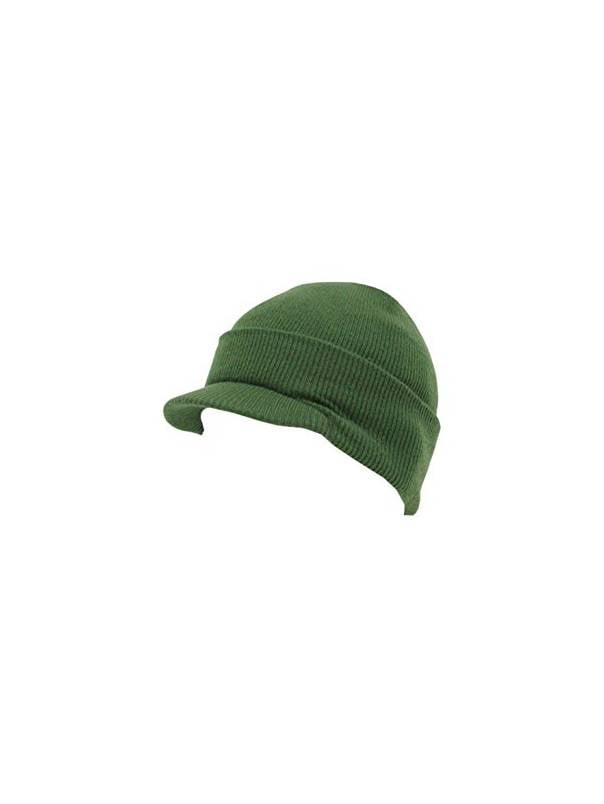 Olive Green Cuff Beanie Visor Cap 