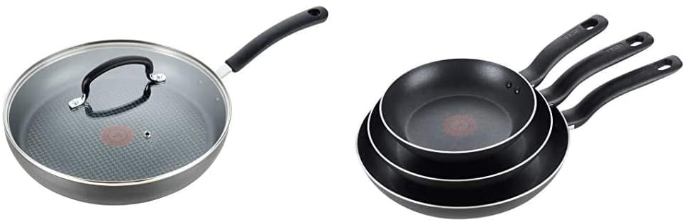 T-fal Dishwasher Fry Pan with Lid Hard Anodized Titanium Nonstick,12-Inch Black 