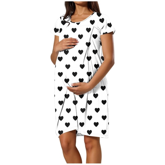 Gfyviroh Women's Nursing Nightgowns Print Short Sleeve Breastfeeding Sleep Dress Loose Maternity T-Shirt Nightdress for Pregnancy and Postpartum