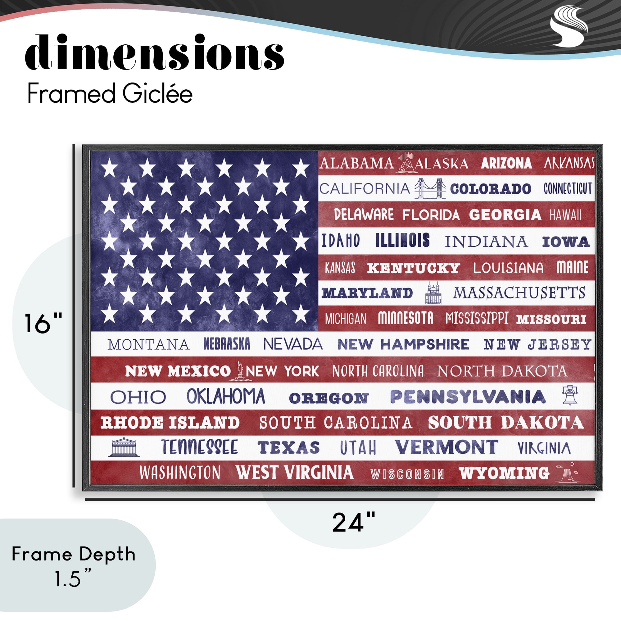 Stupell Industries States Of America Flag Black Framed Giclee Art, design by Daniela Santiago